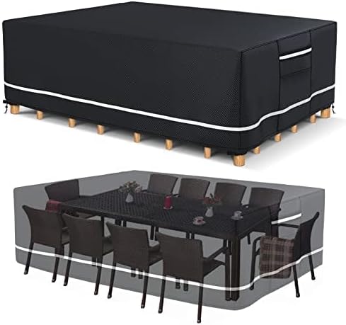 Patio Furniture Covers Waterproof, Heavy Duty 600D Outdoor Furniture Covers for Outdoor Dining Table and Chair,Tear Resistance and Anti-UV, 74"L x 47"W x 28"H, Black with White Border
