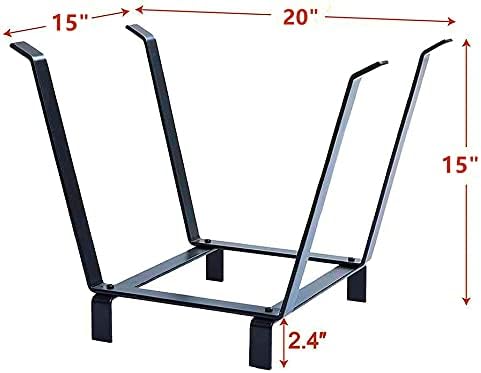 PHI VILLA 20 Inches Indoor/Outdoor Firewood Rack Fireplace Log Carriers & Holders Wood Burning Stove Accessories, Black