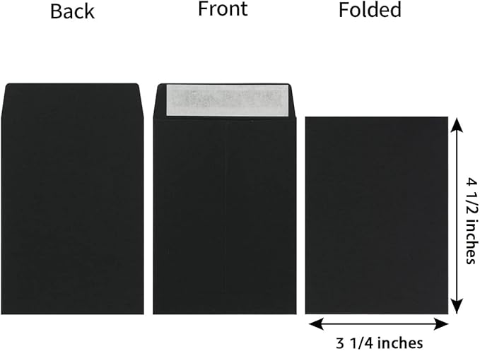 100 Pack Seed Envelopes Self-Adhesive Small Coin Envelopes Seed Storage Packets for Garden, Office or Wedding Gift (Black, 3 1/4 ×4 1/2 inches)