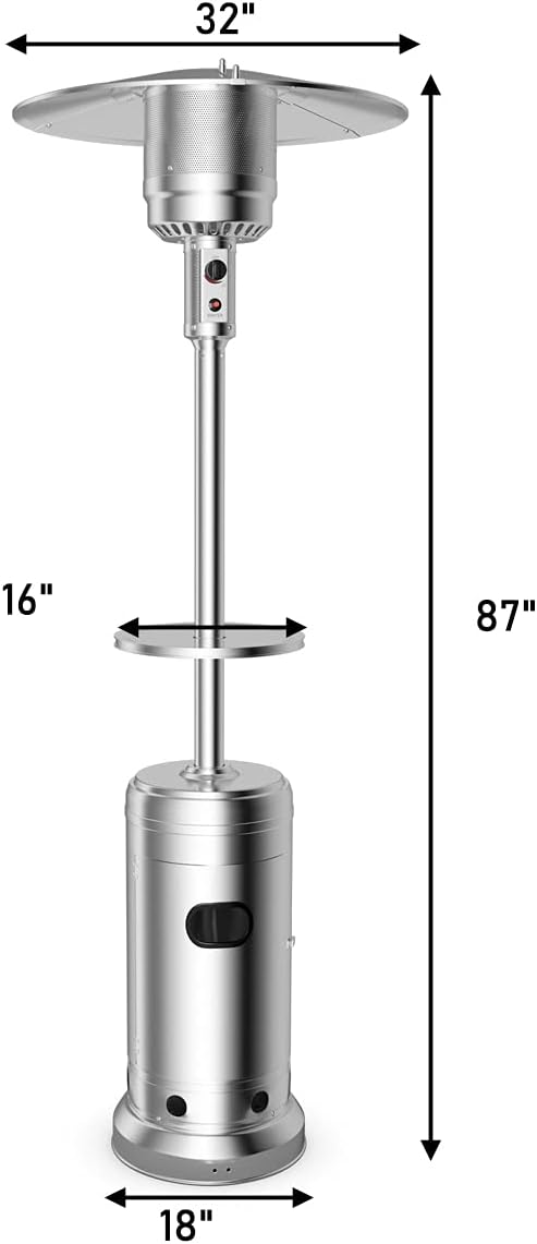 Tangkula 48,000 BTU Propane Heater with Wheels, Outdoor Heater with Shelf Tabletop, Stainless Steel Burner, Auto Shut Off & Tip-Over Protection, Portable Patio Heater for Outdoor Use
