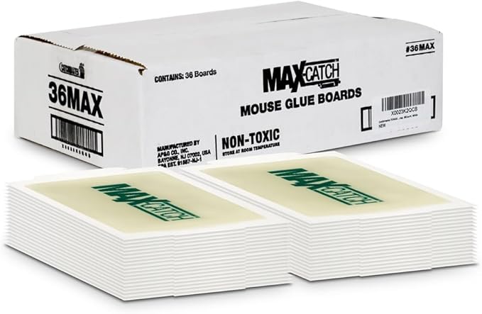 Catchmaster Max-Catch Mouse & Insect Glue Trap 36pk, Mouse Traps Indoor for Home, Sticky Pest Control Adhesive Tray for Catching Bugs, Non Toxic Bulk Pre-Baited Glue Boards