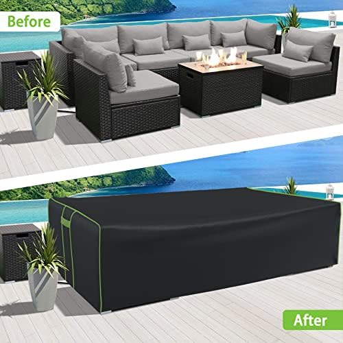 Patio Furniture Covers Waterproof, Heavy Duty 600D Outdoor Furniture Covers for Outside Sectional Sofa Set,Tear Resistance and Anti-UV, 126"L x 126"W x 28"H, Black with Green Piping