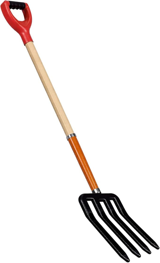 Idzo Garden Pitch Fork, 4-Tine Steel Digging Fork with 45-Inch Wooden Handle, Heavy Duty Spading Fork for Compost, Soil, Mulch, and Yard Work, Strong Y-Grip Design, Essential for Gardeners
