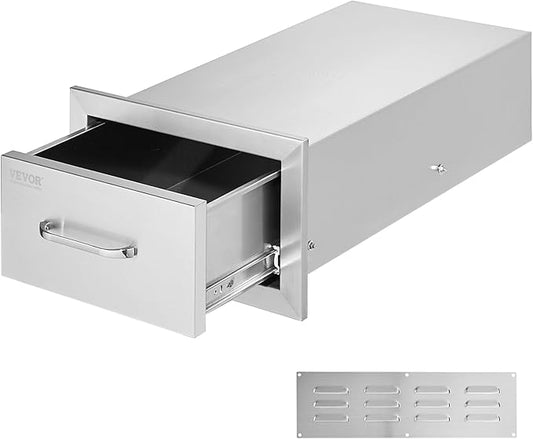VEVOR 14x8.5 Inch Outdoor Kitchen Drawers Stainless Steel, Flush Mount Double Drawers,14W x 8.5H x 23D Inch, with Stainless Steel Handle, BBQ for Outdoor Kitchens or BBQ Island