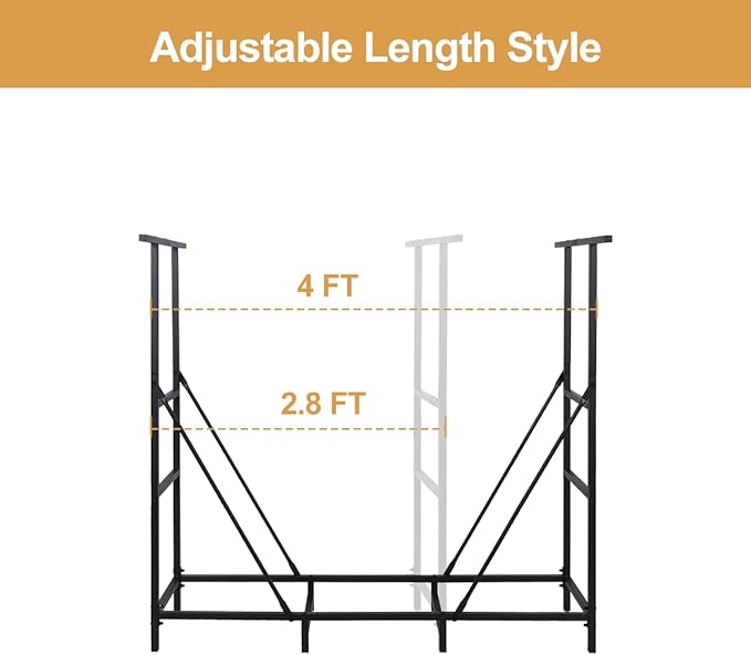 Vailge Firewood Rack Outdoor 4FT with Waterproof Firewood Carrier Bag, Adjustable Heavy Duty Steel Firewood Holder Storage, Log Rack for Fireplace, Fire Pit, Backyard, Camping