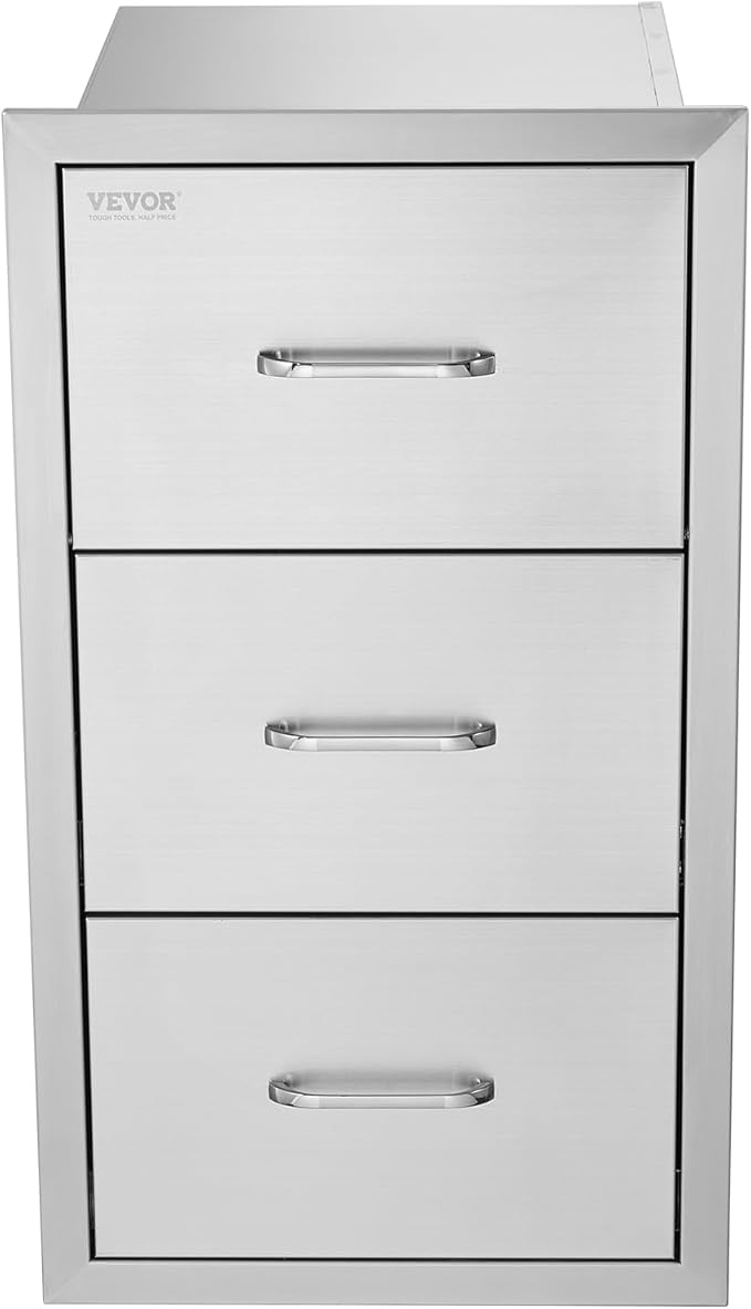 VEVOR 17W x 30H x 21D Inch Outdoor Kitchen Stainless Steel Double Access Drawers with Paper Towel Holder Combo for BBQ Island or Grill Station