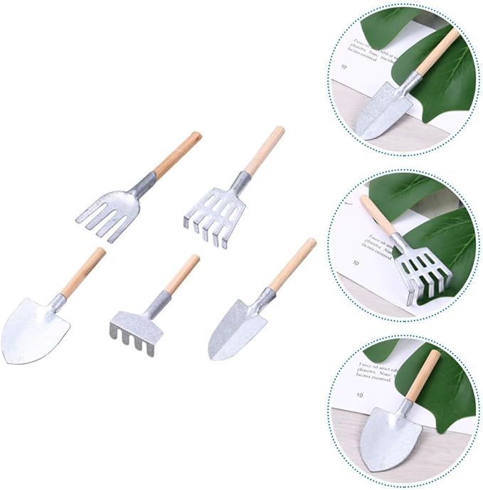 Artibetter 15 pcs Mini Gardening Tools Set Metal Garden Tools Grass Rakes Miniature Garden Tool Set