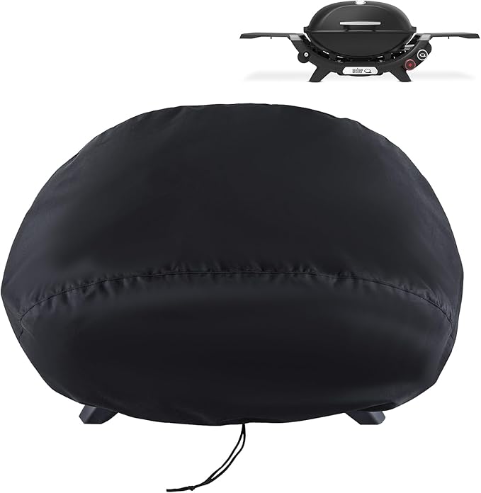 Grill Cover for Weber Q2800N+, Q2000N, Q2200N, Q2600N+ Gas Barbecues, 600D Heavy Duty Waterproof UV Resistant Bonnet Cover for Weber Q, Outdoor Barbeque Grill Accessories
