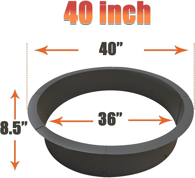 SoulMate Outdoor 40-Inch Outer/36-Inch Inner Fire Pit Ring,Duty Solid Metal Steel Round Firepit Rim Insert for DIY Fire Pits, Outdoor Above or In-Ground, Camping Garden Patio Backyard.