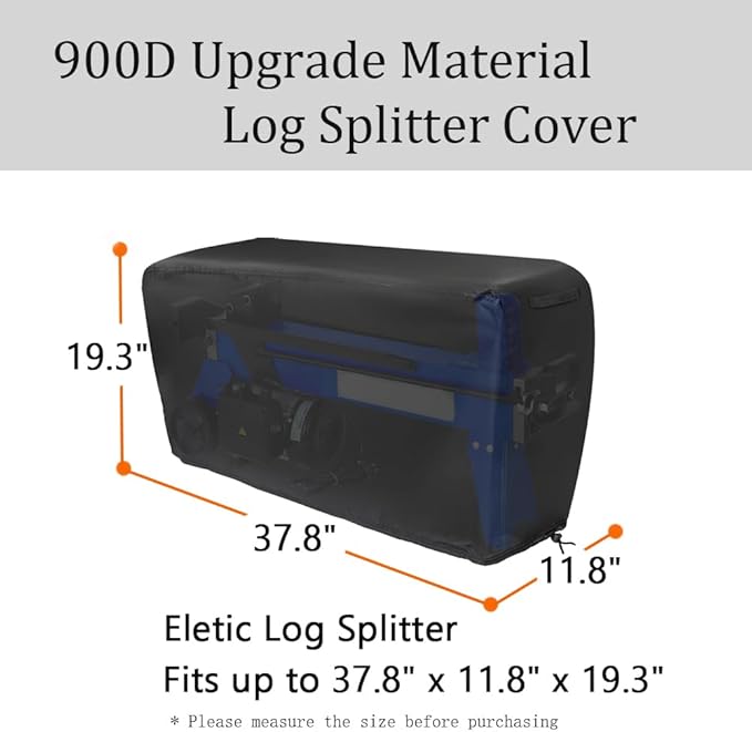Log Splitter Cover Waterproof 900D Oxford Cloth 37.8" x 11.8" x 19.3" Suitable for 5-9 ton Gas or Electric Log splitters Weather-Resistant Wood Splitter Cover (5-9 Ton)