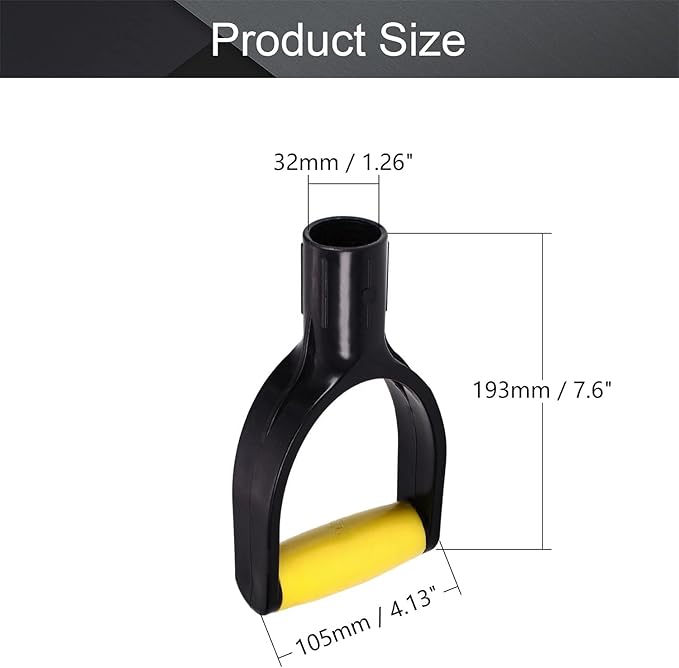 Auniwaig Shovel Grip Handle Replacement D Shaped 32mm Inner Diameter Garden Spade Fork Snow Shovel Rake Handle Attachment for Digging Raking Tools, PVC, Yellow-Black 1Pcs