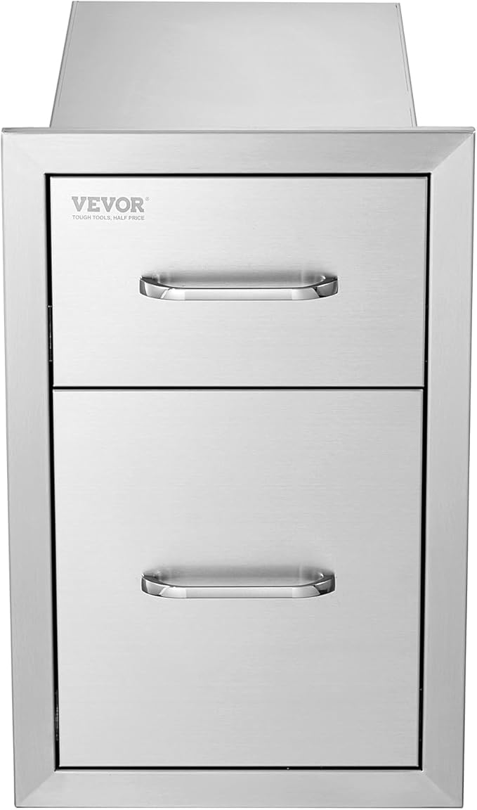 VEVOR Outdoor Kitchen Drawers 13" W x 20.5" H x 21" D, Flush Mount Double BBQ Access Drawer with Stainless Steel Handle, BBQ Island Drawers for Outdoor Kitchens or Patio Grill Station