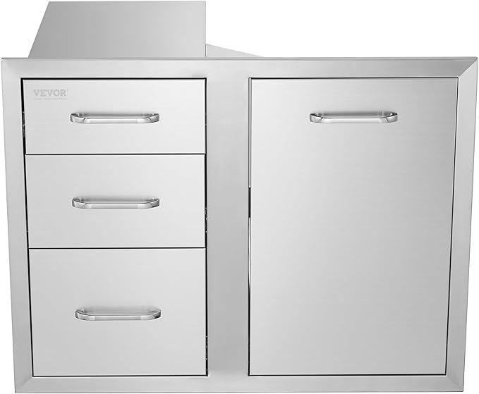 VEVOR Outdoor Kitchen Door Drawer Combo 29.5"W x 22.6"H x 21.7"D, Access Door/Triple Drawers with Propane Drawer and Adjustable Garbage Ring, Perfect for BBQ Island Patio Grill Station
