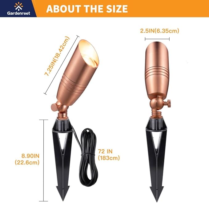 Brass Landscape Lighting - Low Voltage Spotlights Outdoor LED, 12V Wired Uplights, Waterproof Spot Lights, Copper for Outside Trees with 5W 4000K Natural White MR16 Bulb (4 Pack)