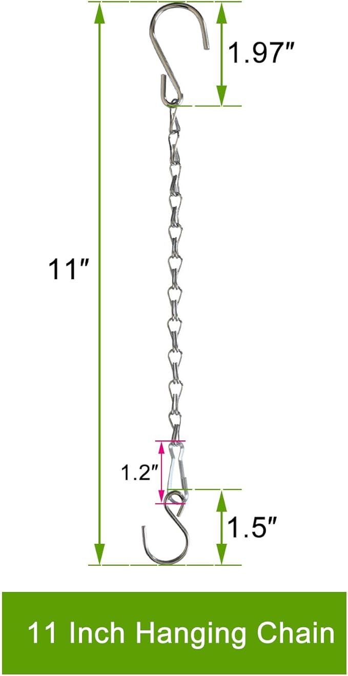 11 Inch Silver Hanging Chain, Small Hanging Basket Chain Kits with Hooks for Bird Feeder Hanging Plant Extender Porch Wind Chime