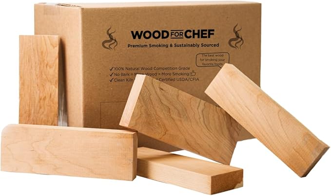WoodForChef Wood Chips for Smoker and Firewood – Cherry Smoking Wood Chunks and Pieces for Grilling, BBQ, Smoker Grill Accessories and Smoking Meat Accessories – Box 14-lbs/900 Cubic Inch, 8’’ Sticks