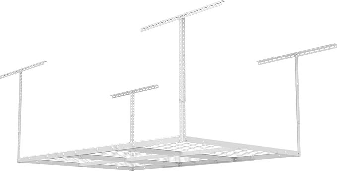 FLEXIMOUNTS 4x6 Overhead Garage Storage Adjustable Ceiling Rack 72" Length x 48" Width x 40" Height, 450lbs Weight Capacity, White