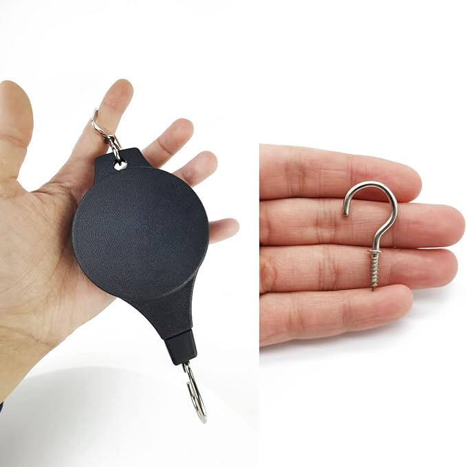 TIHOOD 4PCS Retractable Plant Pulley Hanging Basket Hooks with Ceiling Hooks, Adjustable Rope Clip Hanger for Garden Hanging Basket Pots Indoor & Outdoor Use