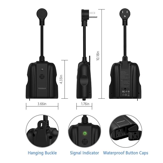 Outdoor Smart Plug Waterproof, TESSAN Smart WiFi Outlet Compatible with Alexa, Google Assistant, 2 Individual Sockets Outside Power Strip with Switch, 2.4GHz Wi-Fi Only, for Lights and 2HP Pool Pump