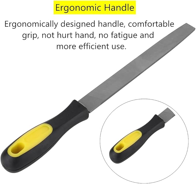 8in Flat Mill File, Smooth Blade with Ergonomic Handle, T12 carbon tool steel Edge Metal File Sharpening for Drills and All Edge, Lawn Mower Blade, Garden Shears, Chisels, etc