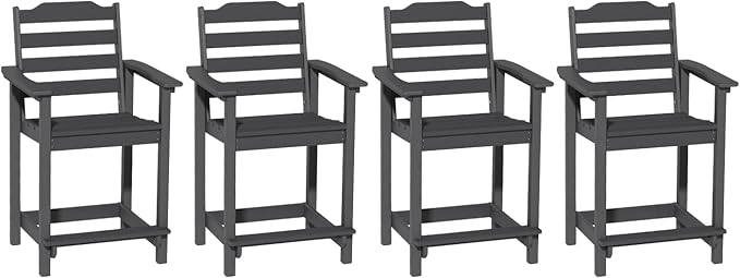 HDPE Tall Adirondack Chair Set of 4, Weather Resistant Balcony Chairs for Garden, Backyard, Poolside, Capacity 300 LBS(4 PCS, Black)