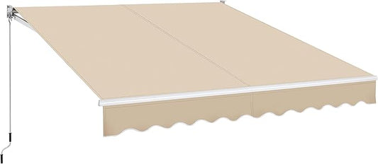 Yaheetech 10 × 8 Ft Patio Awning, Retractable Sun Shade Awning with Manual Crank Handle, Manual Aluminum Deck Awning for Patio/Balcony/Yard, 280g/m² Polyester, Beige