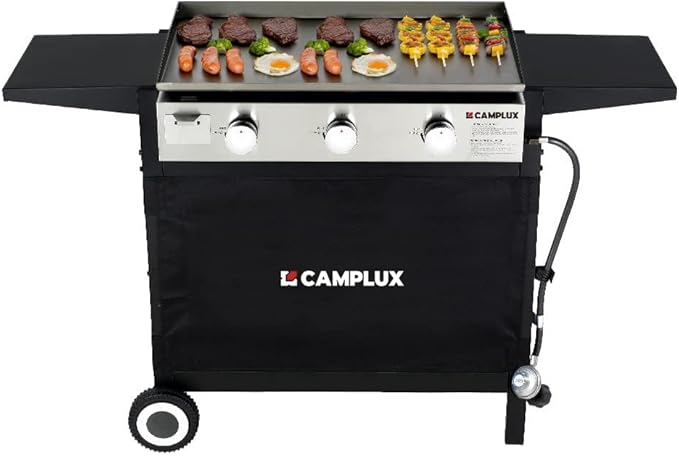 CAMPLUX ENJOY OUTDOOR LIFE Flat Top Grill Griddle,Camplux Propane gas outdoor grill Griddle Cooking Station for Camping,BBQ,Tailgating or Picnicking, Stainless Steel, Silver, Black