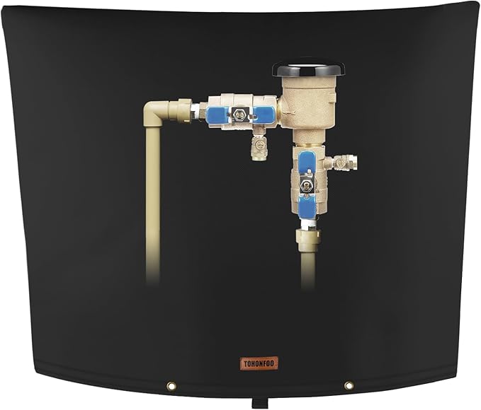 TOHONFOO Backflow Preventer Pipe Insulation Cover (5°F) - Irrigation Sprinkler Valve Insulated Pouch - Water Well Pump Cover - Sturdy 5 Layers for Winter Freeze Protection, 34" W x 24" H, Black