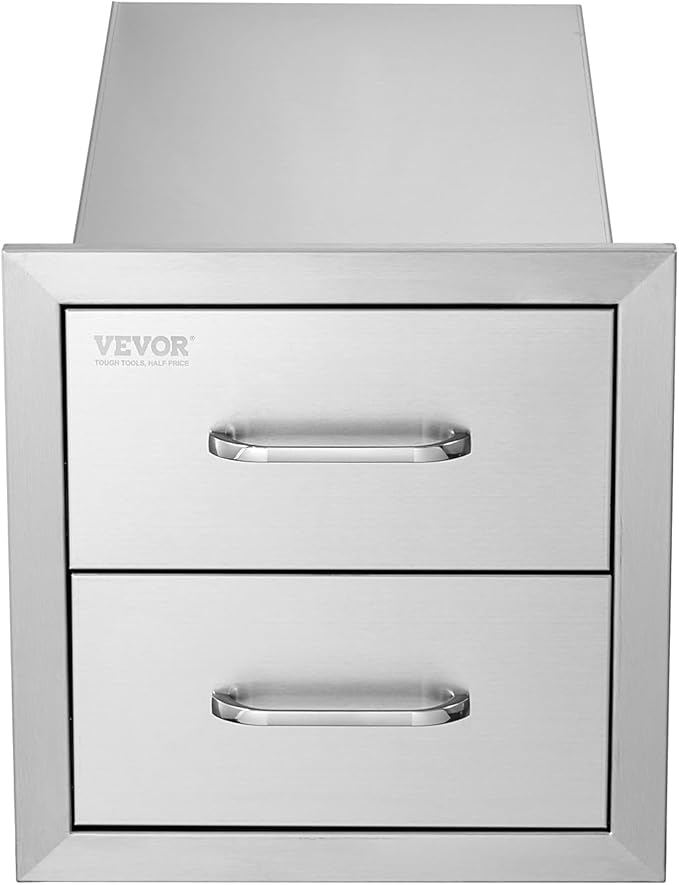 VEVOR Outdoor Kitchen Cabinets 14W x 14.3H x 23D Inch, BBQ Island Drawers Stainless Steel, Flush Mount Double with Handle, BBQ Island for Outdoor Kitchens or Grill Station