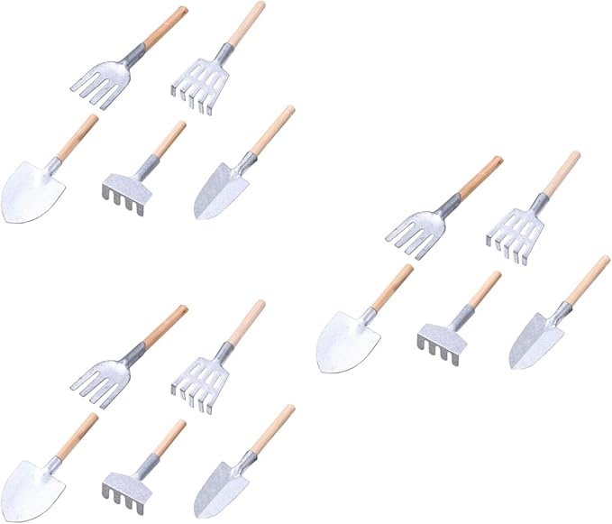 Artibetter 15 pcs Mini Gardening Tools Set Metal Garden Tools Grass Rakes Miniature Garden Tool Set