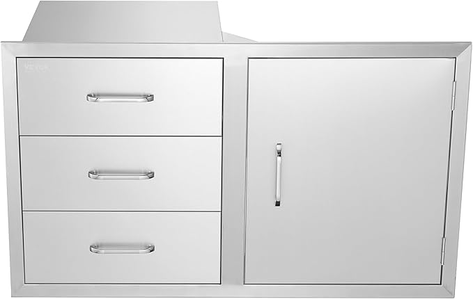 VEVOR BBQ Island Drawers 38.1W x 22.6H x 20.8D, Outdoor Kitchen Door Drawer Combo Cabinets, BBQ Access Door/Triple Drawers Combo, Stainless Steel Handles, Perfect for BBQ Island Patio Grill Station