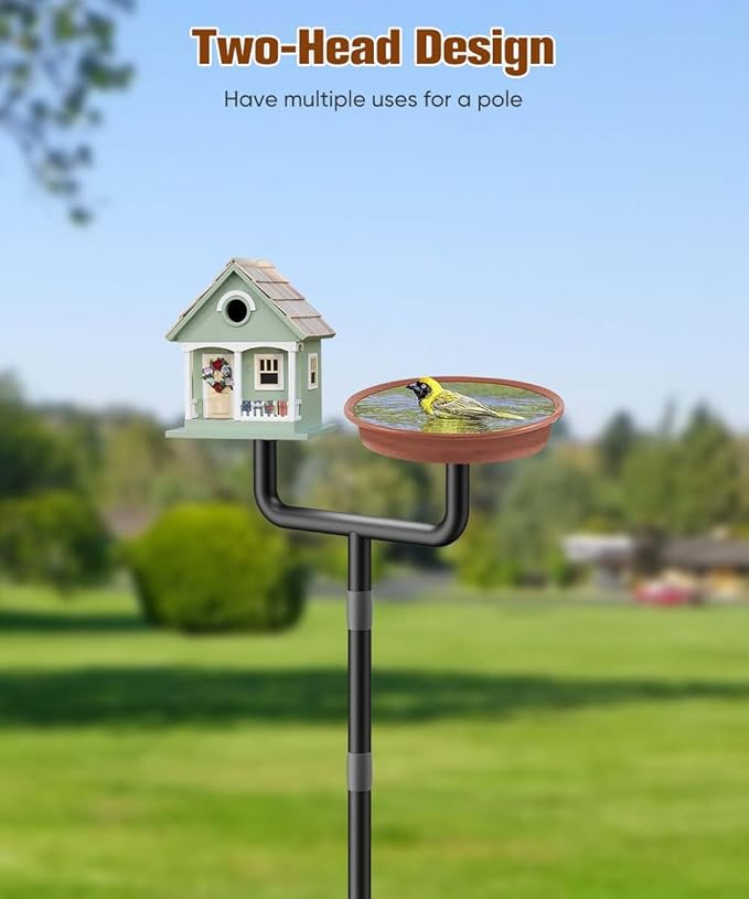 2 Holders Upgrade Bird House Pole with 90inch for Outdoor Bird Feeder Bath, Heavy Duty Adjustable Birdhouse Stand with 4 Plates & 5 Prong Base for Garden, Yard(NO Birdhouse & Birdbath)