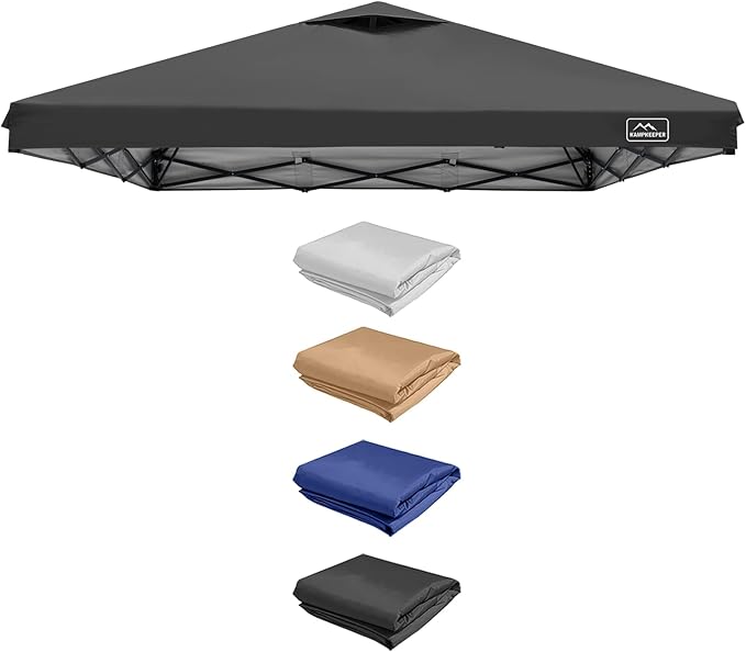 KAMPKEEPER Replacement Top Pop Up Canopy Tent Cover Roof with Air Vent and Adjustable Elastic Strap, Polyester UV Waterproof for Outdoor Garden Patio Sun Shade(Top Only) (Black, 8x8FT)