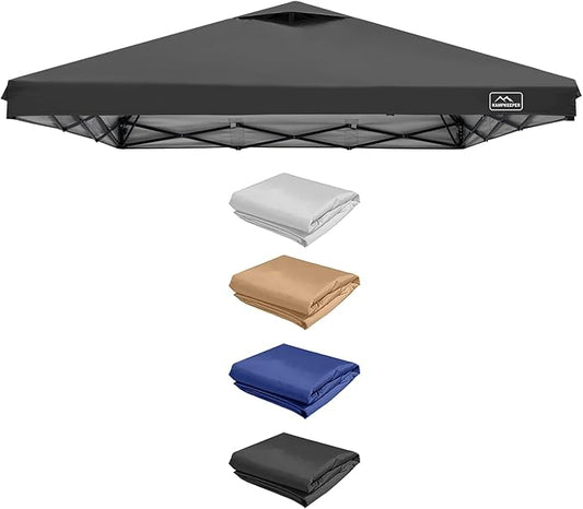 KAMPKEEPER Replacement Top Pop Up Canopy Tent Cover Roof with Air Vent and Adjustable Elastic Strap, Polyester UV Waterproof for Outdoor Garden Patio Sun Shade(Top Only) (Black, 8x8FT)