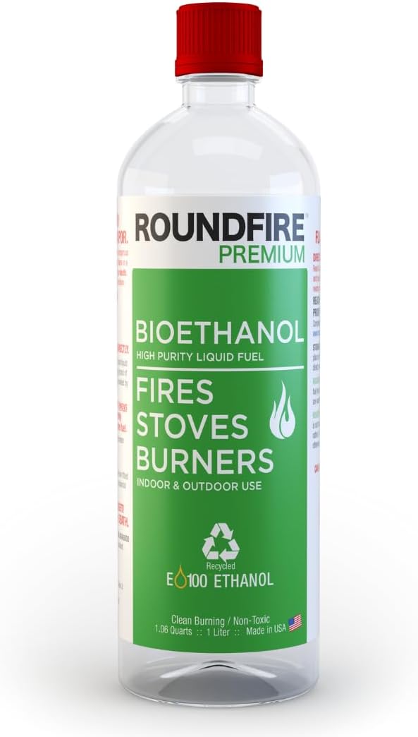 ROUNDFIRE Premium 12 x 1 Liter - Bioethanol Fuel for fireplaces, Stoves and Burners (12 Quart)