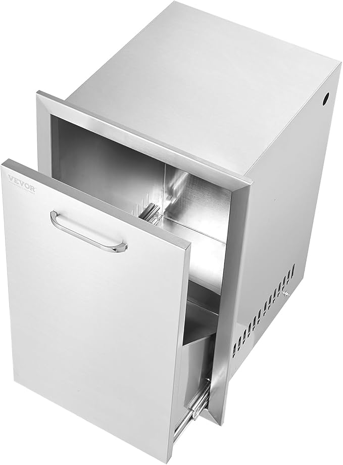 VEVOR Outdoor Kitchen Trash Drawer 16Wx22Hx16 D, Propane Tank Drawer, Stainless Steel Pull Out Trash Drawer with Handle, Outdoor Kitchen Cabinets Trash Can Pull Out, Outdoor BBQ Island Trash Bin