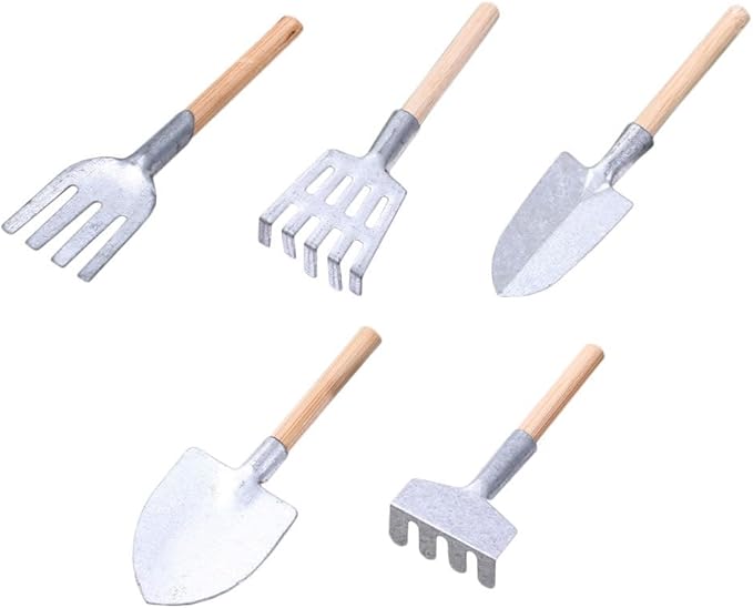 Artibetter 15 pcs Mini Gardening Tools Set Metal Garden Tools Grass Rakes Miniature Garden Tool Set