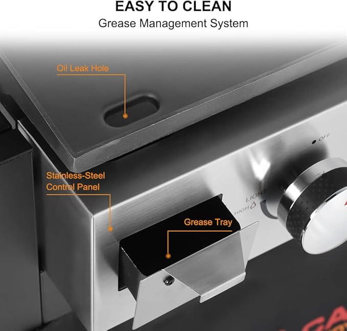 CAMPLUX ENJOY OUTDOOR LIFE Flat Top Grill Griddle,Camplux Propane gas outdoor grill Griddle Cooking Station for Camping,BBQ,Tailgating or Picnicking, Stainless Steel, Silver, Black