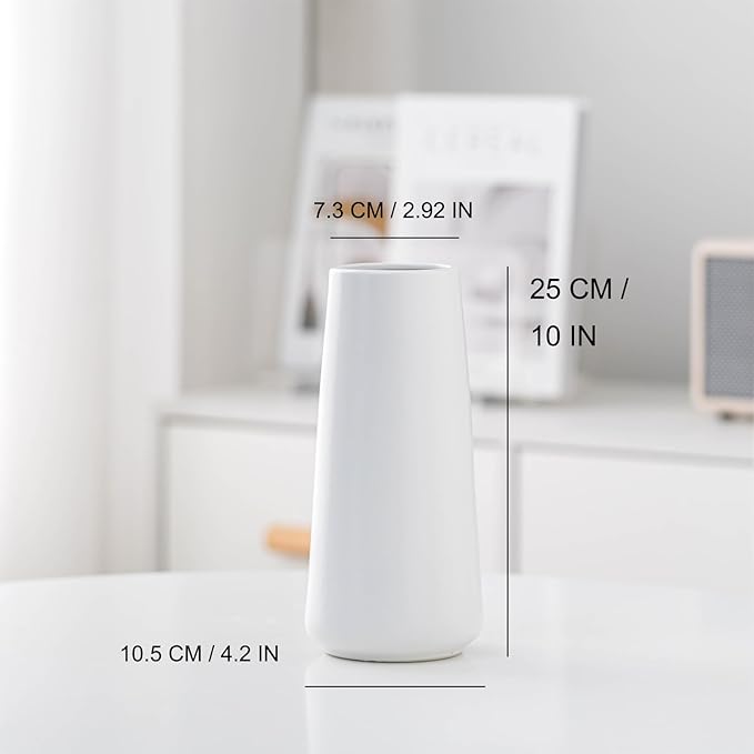 10" White Vase - Large White Ceramic Flower vase, Boho Vases for Pampas Grass, Minimalist Modern vases for Home Decor, Table Shelf Living Room Farmhouse Decor