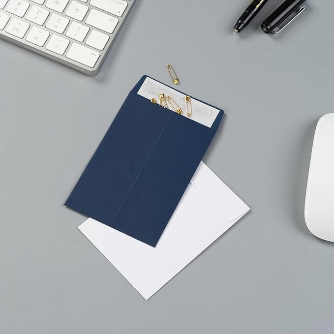 100 Pack Seed Envelopes Self-Adhesive Small Coin Envelopes Seed Storage Packets for Garden, Office or Wedding Gift (Navy Blue, 3 1/4 ×4 1/2 inches)