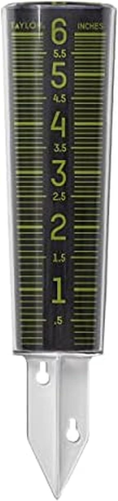 Taylor Glow-In-The-Dark Mountable Rain Gauge, Measure and Monitor Precipitation, Easy to Read for Backyard, Patio, Garden, and Lawn, 6-inch, Black and Green