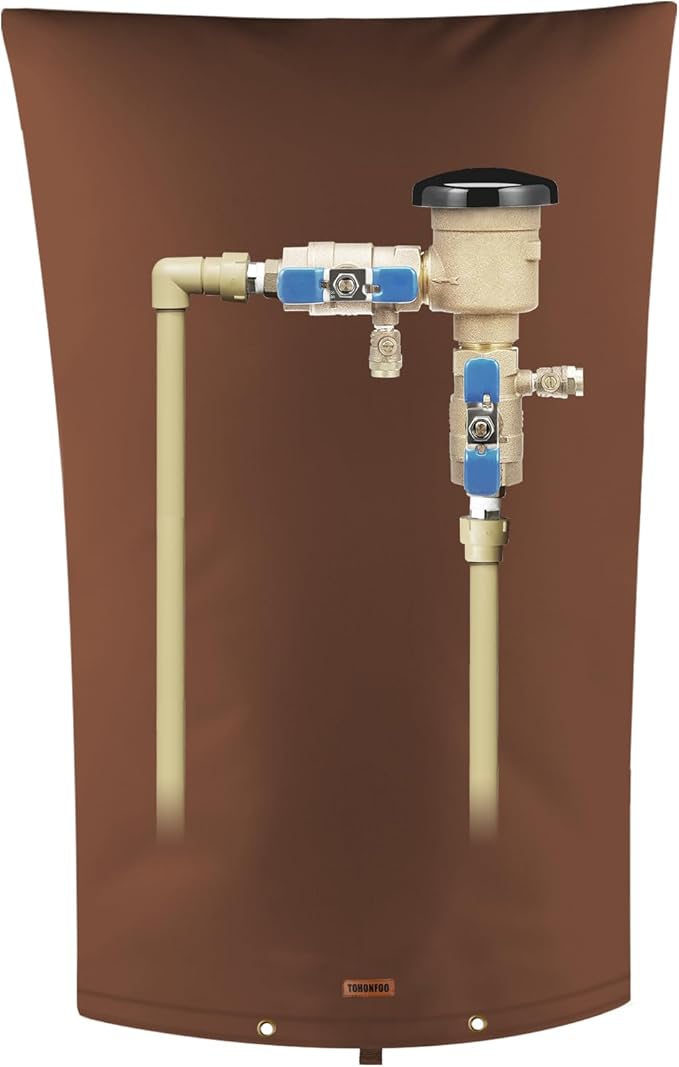 TOHONFOO Backflow Preventer Pipe Insulation Cover (5°F) - Irrigation Sprinkler Valve Insulated Pouch - Water Well Pump Cover - Sturdy 5 Layers for Winter Freeze Protection, 22" W x 34" H, Brown