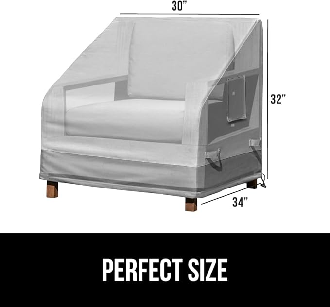 GORILLA GRIP Waterproof Medium Outdoor Patio Chair Cover, 2 Pack, 30 Inch, Adjustable Furniture Covers Sets for Winter, Keep Cushions Dry, Protects from Sun, Snow, Rain, Windproof, UV Coated