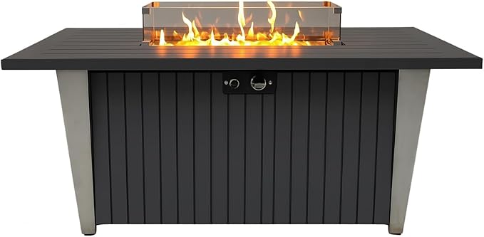 52 Inch Gas Fire Pit Table, 50,000 BTU Propane Pits for Outside with Steel Lid and Lava Rock, 2 in 1 Firepit Table Gatherings Parties on Patio Deck Garden Backyard