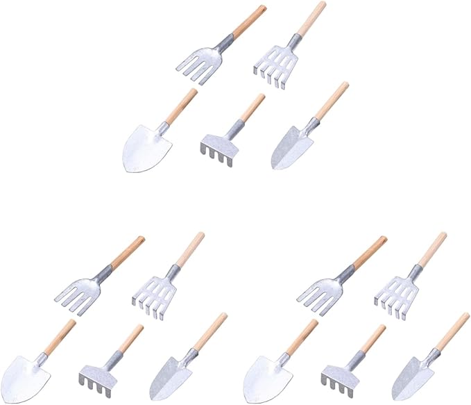 Artibetter 15 pcs Mini Gardening Tools Set Metal Garden Tools Grass Rakes Miniature Garden Tool Set