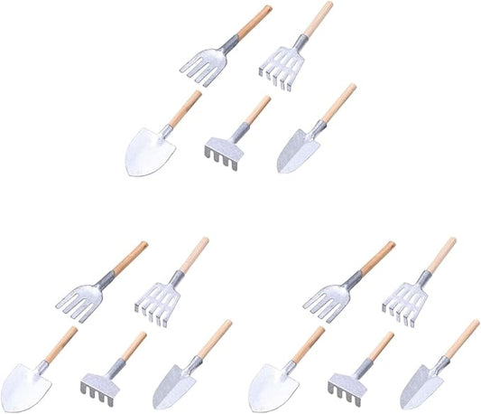 Artibetter 15 pcs Mini Gardening Tools Set Metal Garden Tools Grass Rakes Miniature Garden Tool Set