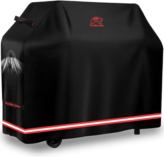 Turtle Life BBQ Grill Cover, 72 Inch Heavy Duty Waterproof 4-6 Burner Barbecue Gas Grill Covers for Weber Genesis Char-Broil Deluxe, Black
