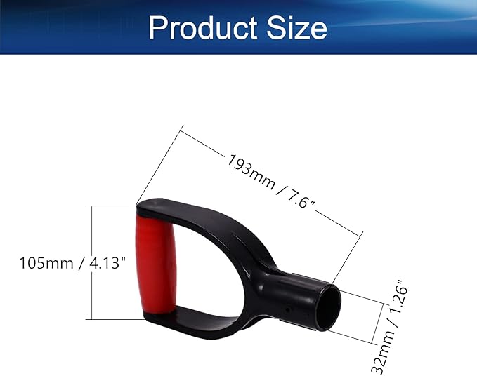 Auniwaig Shovel D Grip Handle Replacement, 32mm Inner Diameter Garden Spade Fork Snow Shovel Rake Handle Attachment for Digging Raking Tools, PVC, Red Black, 193mm Long, 105mm Thick