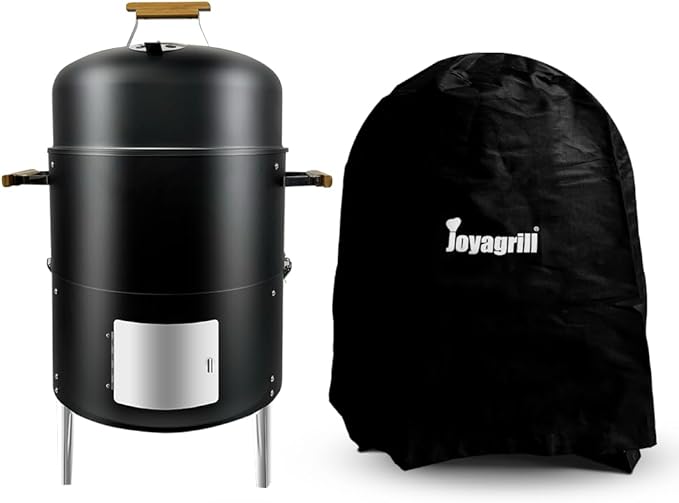 17-1/2" BBQ Smoker Grill & Grill Cover Smoker with Rack 4 Hooks Wooden Handles BBQ Smoker Single Door Design Outdoor Cooking Large Capacity Charcoal Smoker for Parties Gathering Camping