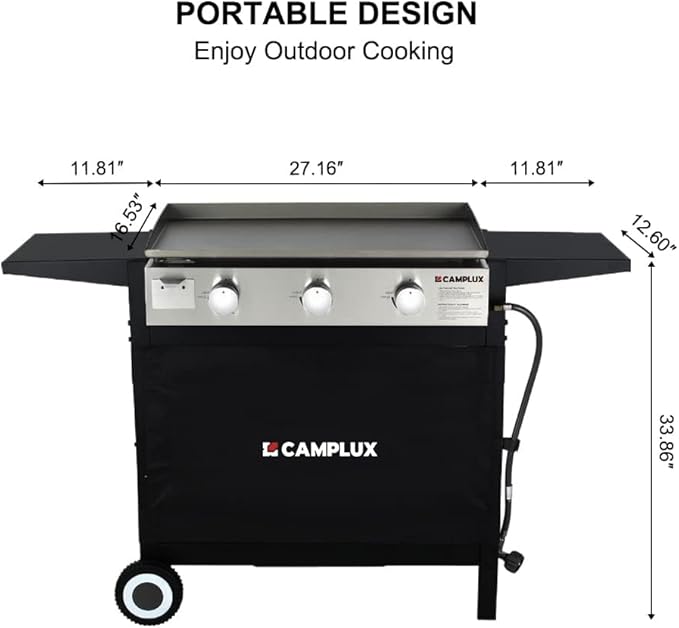 CAMPLUX ENJOY OUTDOOR LIFE Flat Top Grill Griddle,Camplux Propane gas outdoor grill Griddle Cooking Station for Camping,BBQ,Tailgating or Picnicking, Stainless Steel, Silver, Black